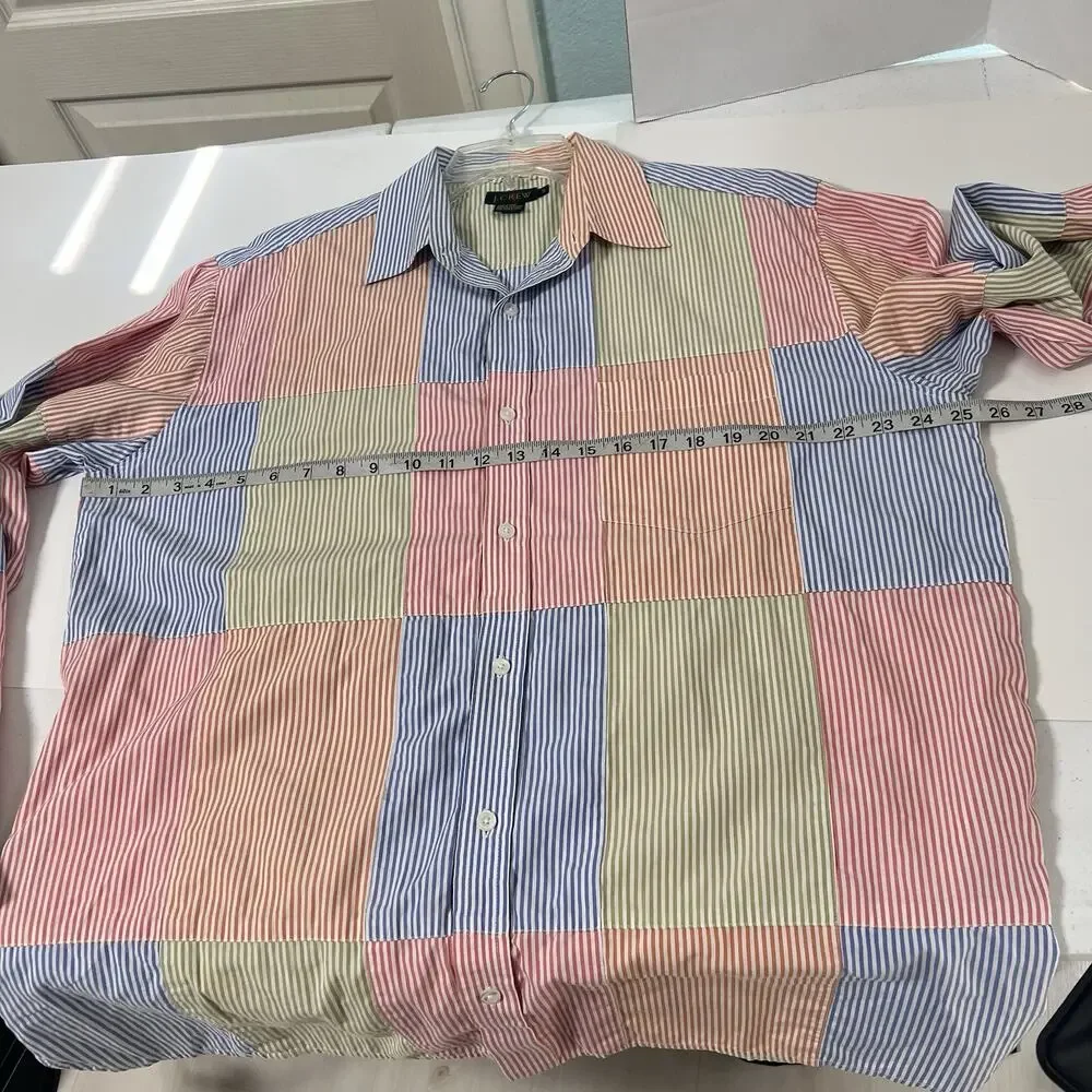 Vintage 90’s J.Crew Oarsman Tag Patchwork Button Up Shirt Mens L Tall Striped